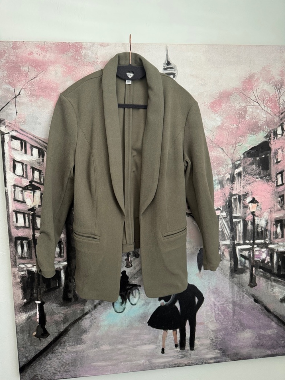 Bar III Olive Women's Open-Front  scrunch sleeve blazer
